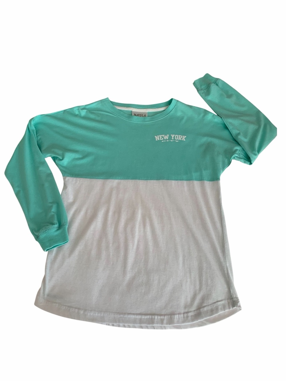 Nadia New York City Long Sleeve T Shirt Women M Mint Green White Crewneck